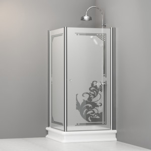 9150P0 Душевая кабина SX с распашной дверью и фиксированной боковой частью для душевого поддона 100x100 квадрат, цвет Хромированный Kerasan RETRO Италия