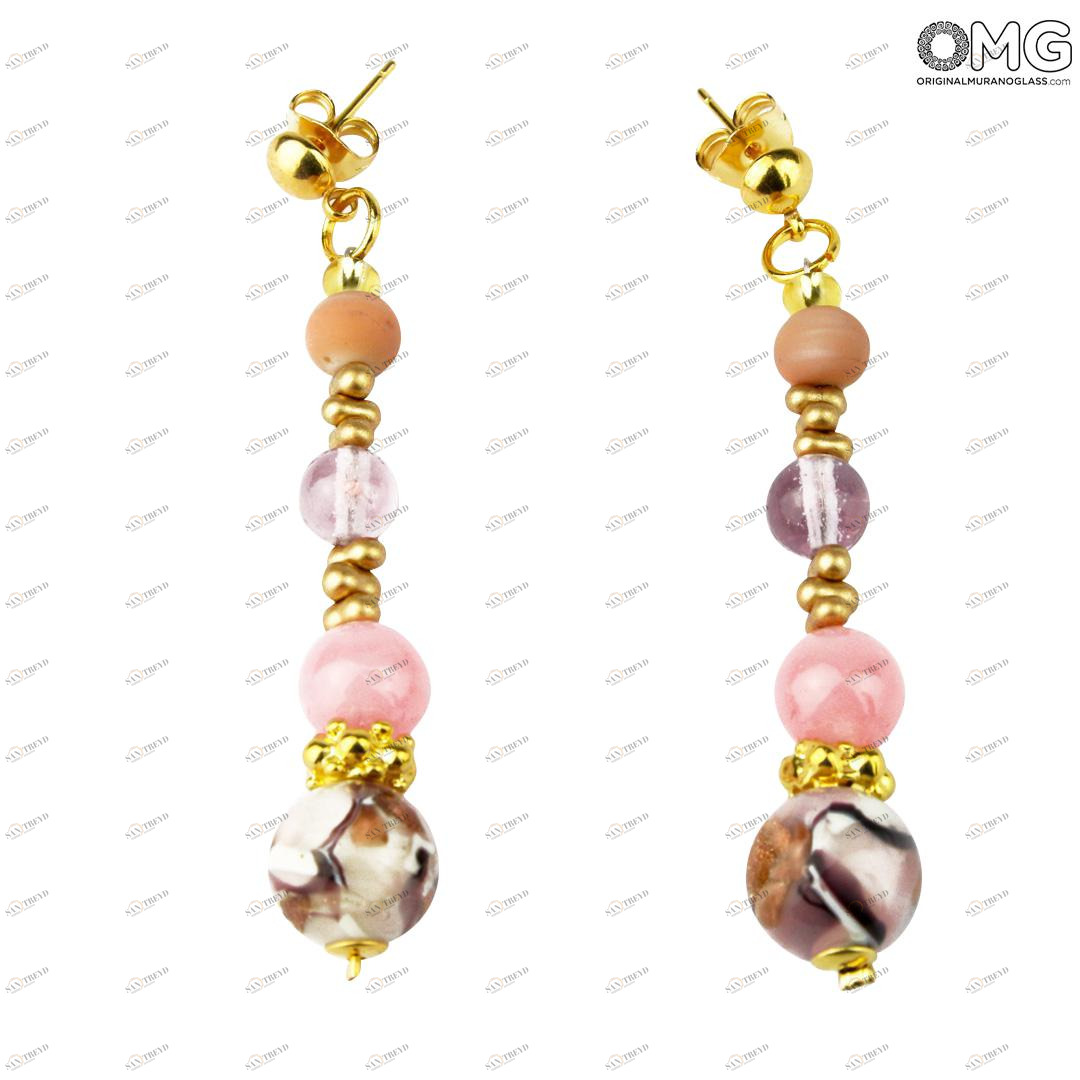 3473 ORIGINALMURANOGLASS Бело-розовые серьги - муранское стекло - Original Murano Glass OMG 5 см 