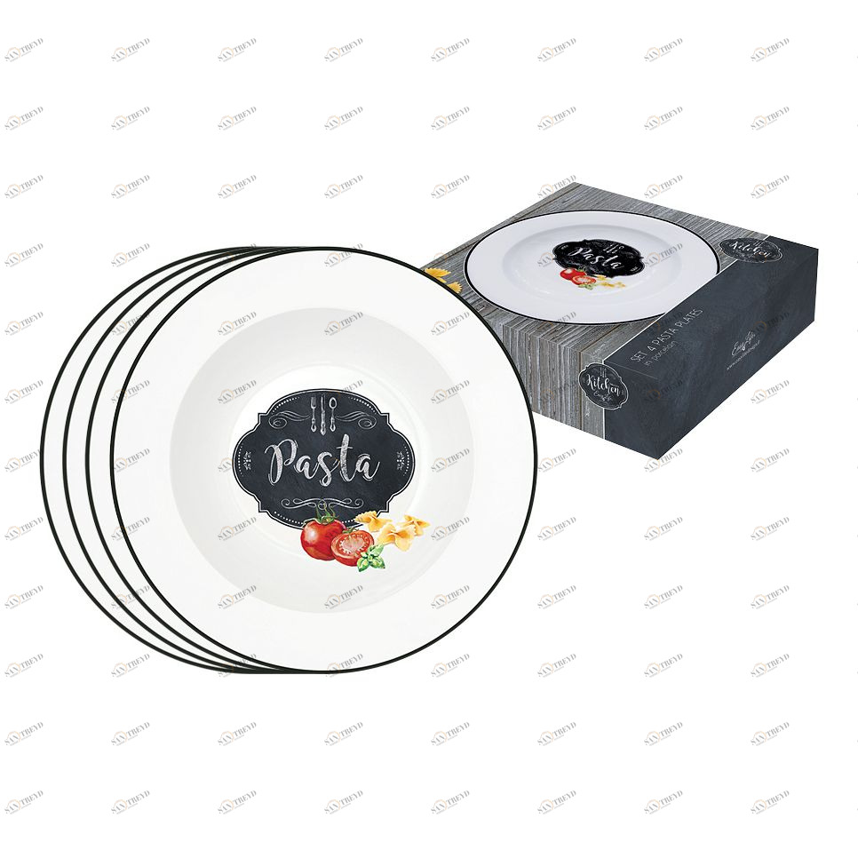 Тарелки фарфоровые для пасты 4 шт черно-белые "Кухня в стиле Ретро" EASY LIFE КУХНЯ В СТИЛЕ РЕТРО 00-3946491 Белый;черный 