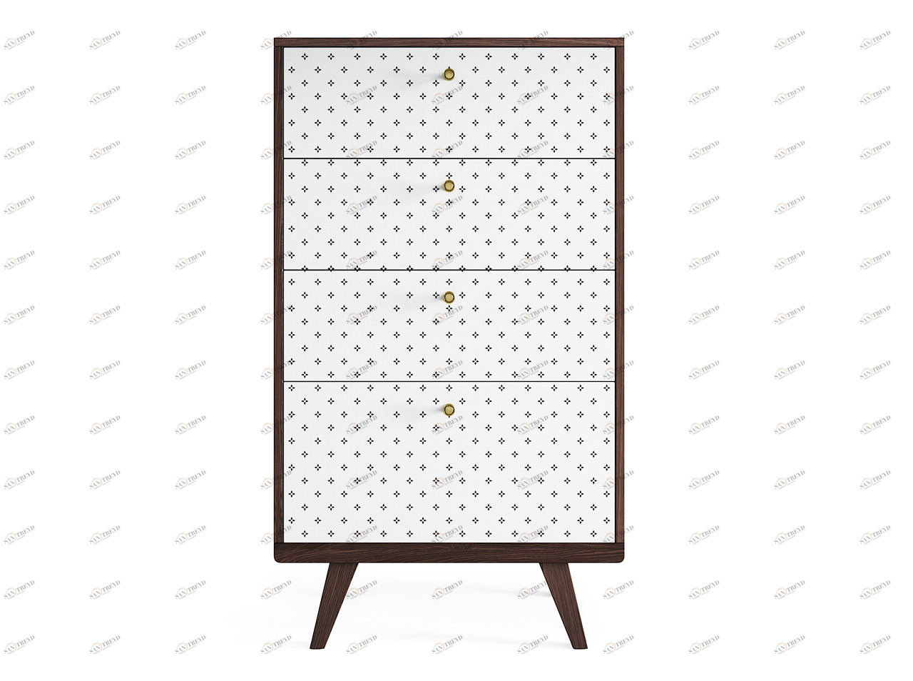 Комод высокий белый с 4 ящиками и рисунком "Принт 047" THE IDEA КОМОДЫ THIMON 209985 Белый;коричневый 