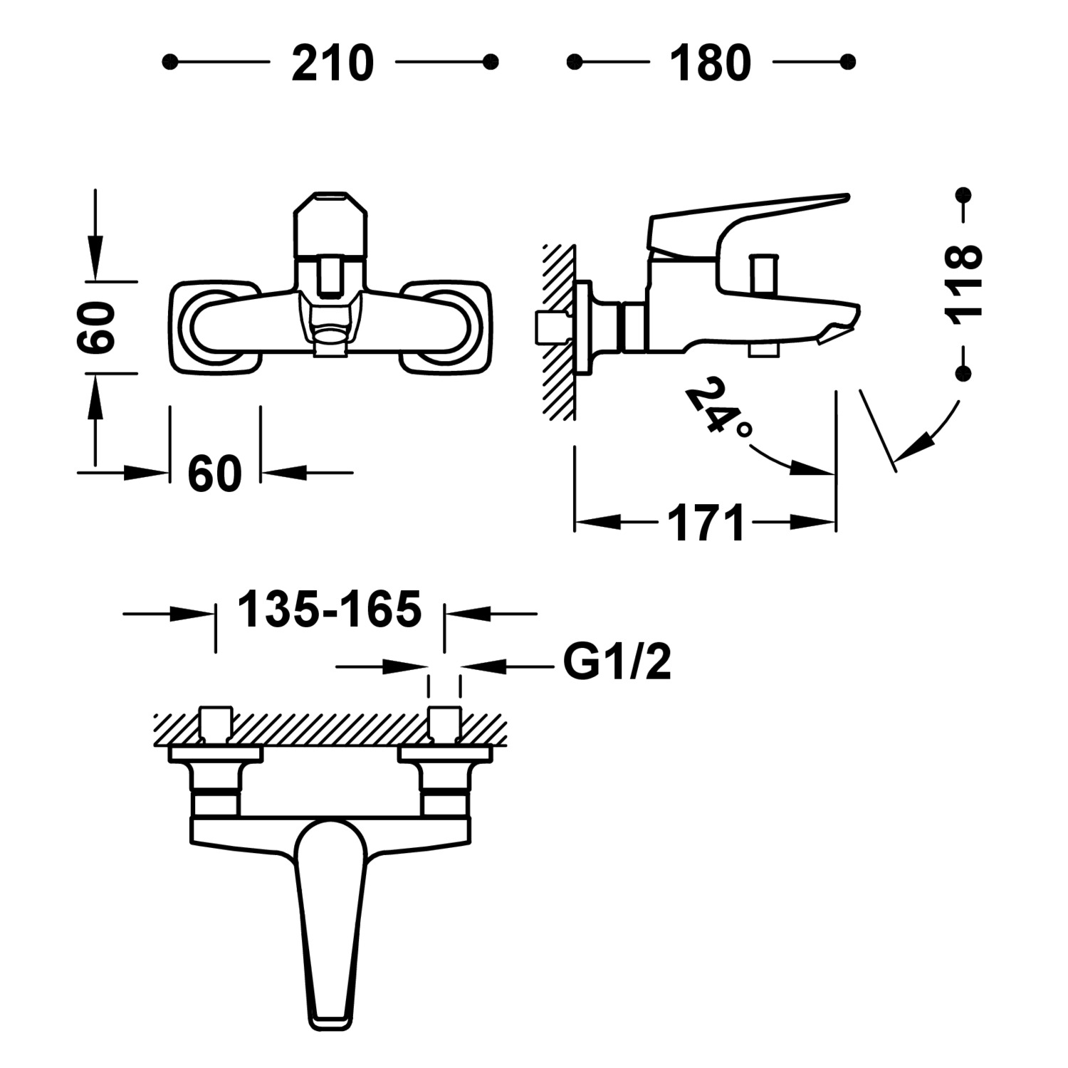 CANIGÓ PLUS Настенный смеситель с одной ручкой для ванны и душа-21827001 TRES Canigo - Вид №1
