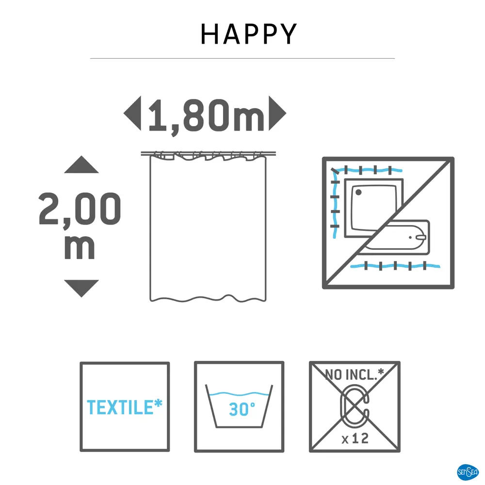 Штора для ванной Sensea Happy 180x200 см полиэстер цвет мятный STLM-2111889 - Вид №5