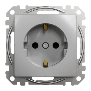 Розетка встраиваемая Systeme Electric Sedna Design с заземлением со шторками цвет алюминий 84826876 STLM-2018473