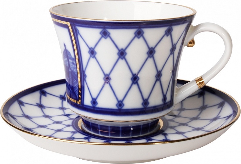 10523711 Императорский фарфоровый завод Чашка чайная с блюдцем "Мост Пестеля" "Банкетная" Фарфор твердый 