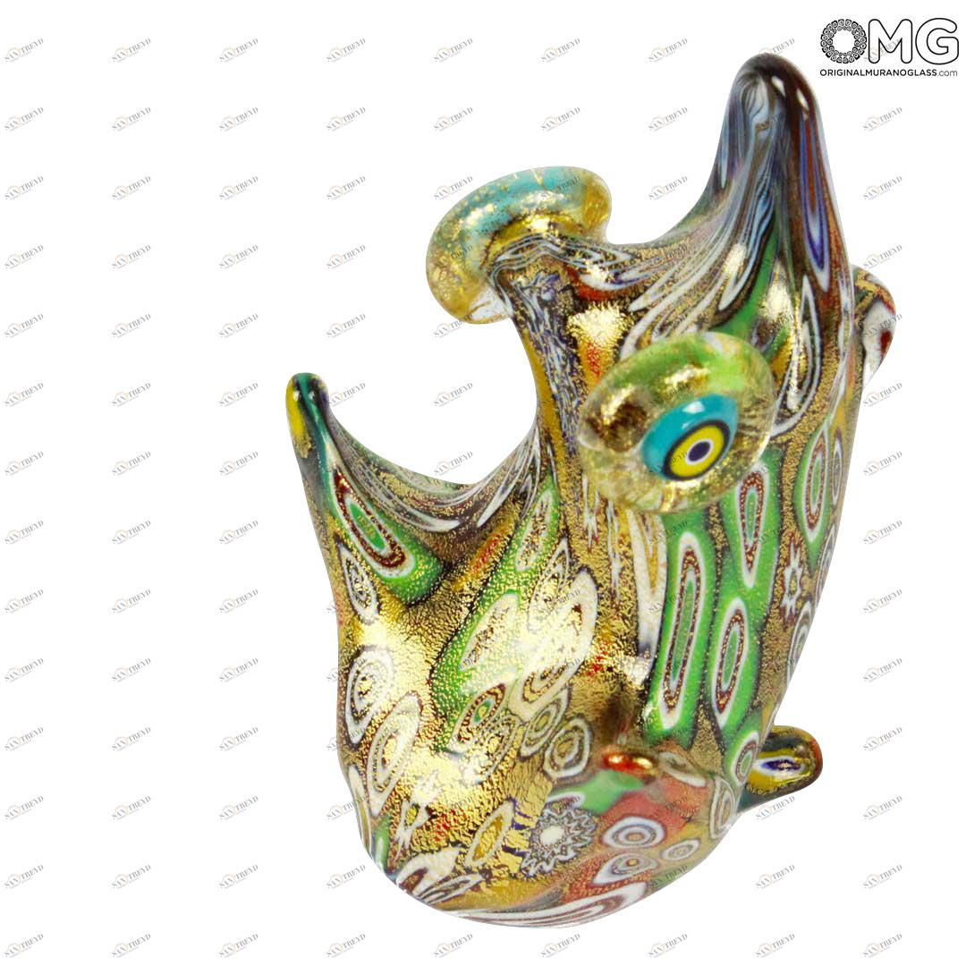 1418 ORIGINALMURANOGLASS Фигурка лягушки Миллефиори Муррины золото - Rana Millefiori Oro - муранское стекло  см 