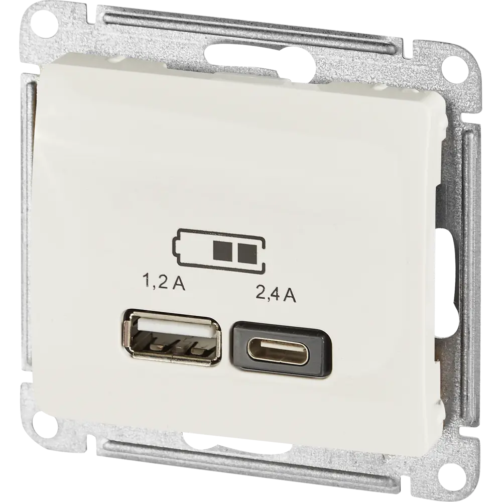 Розетка USB A+С встраиваемая Systeme Electric Glossa цвет молочный STLM-2053365 - Вид №1