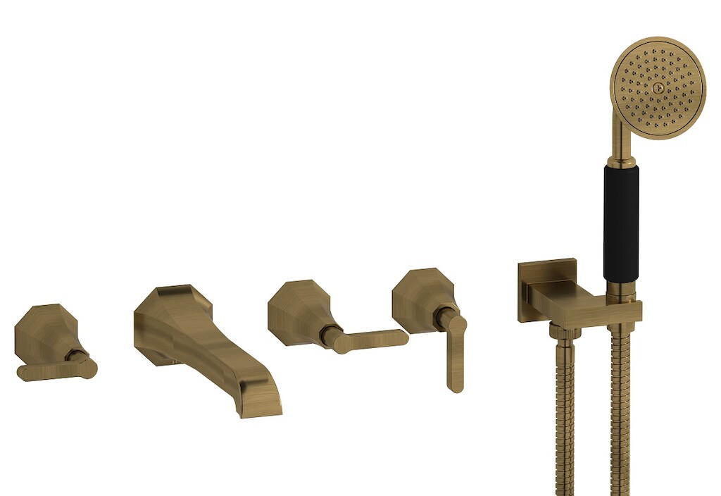 Настенный смеситель для ванной на 5 отверстий с дивертером и душевым гарнитуром. WE ARE IB bl398mb Modern Bronze Belmondo 