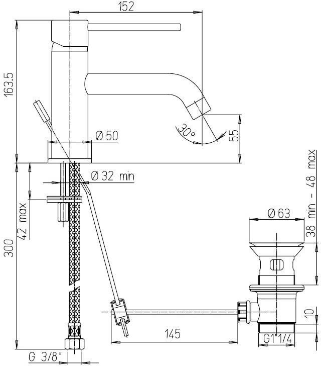 Paini Cox 78PQ211BL смеситель для раковины с донным клапаном  - Вид №1