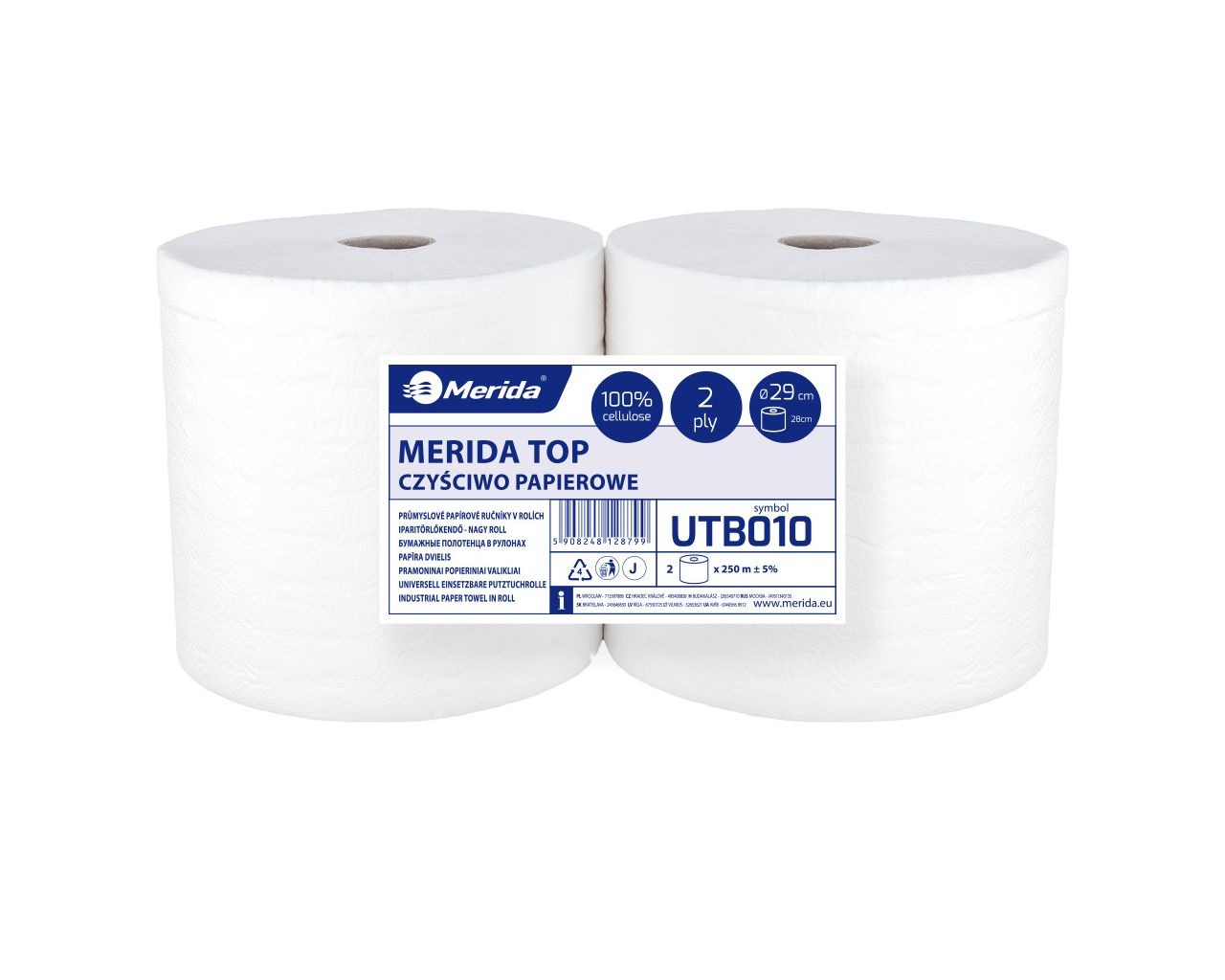 UTB010 Салфетка для уборки TOP 29, длина 250 м, двухслойная, БЕЛАЯ, в упаковке 2 шт. Merida  - Вид №1