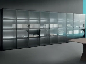 Martex Отдельностоящий офисный книжный шкаф из дерева и стекла