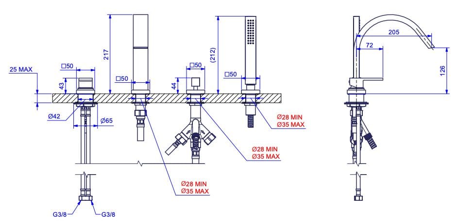 Набор для ванны с 4 отверстиями и ручным душем Bugnatese Tetris ARCH-00112654 - Вид №2