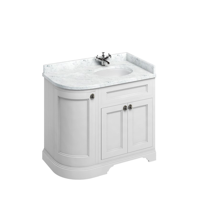Burlington Отдельностоящий изогнутый угловой блок 100 RH со столешницей Carrara White и встроенной белой раковиной Темно-оливковый FC3O_BC98R 