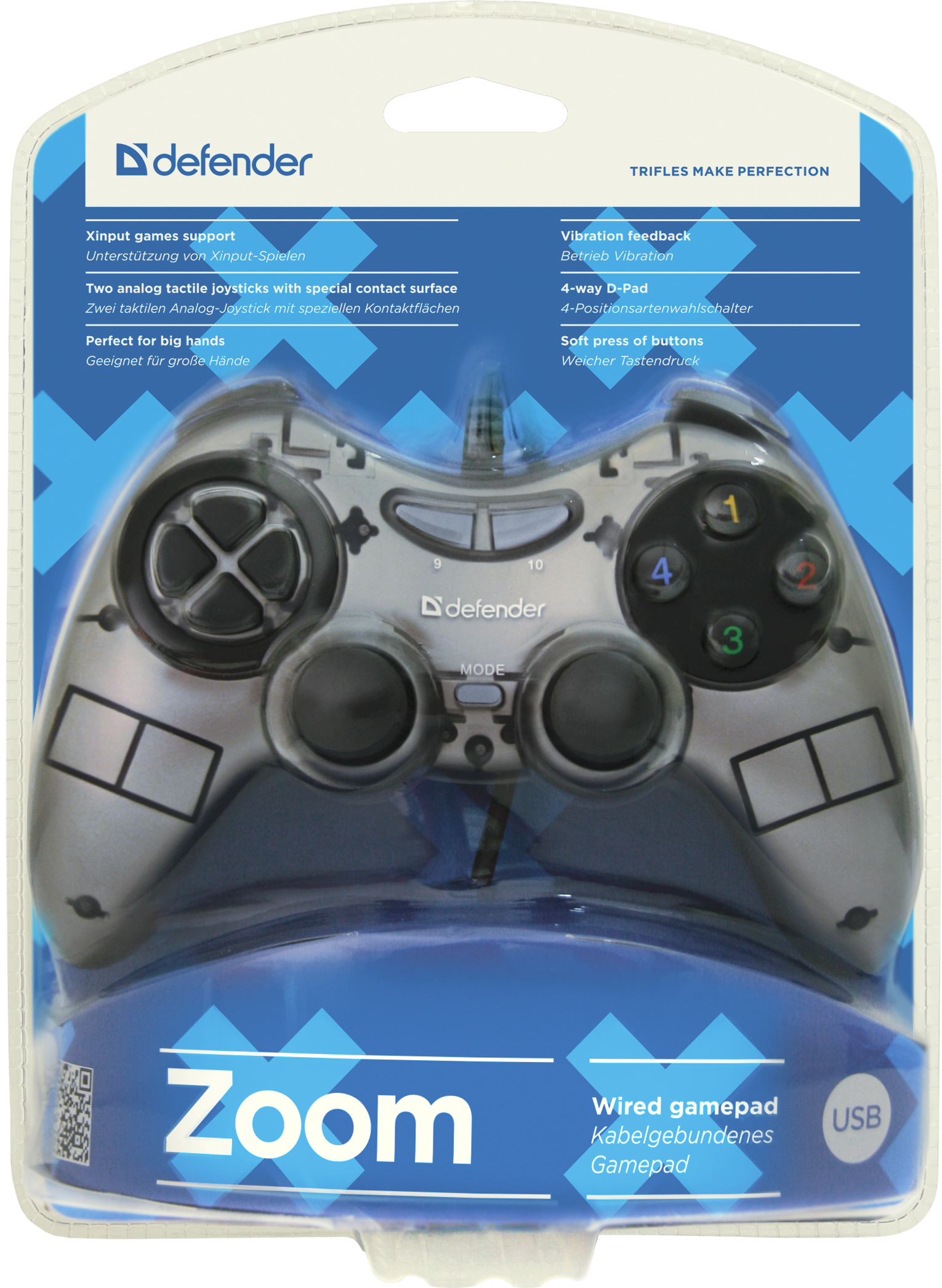 64244 проводной геймпад zoom usb xinput, 10 кнопок, 2 стика Defender Santreyd  - Вид №3