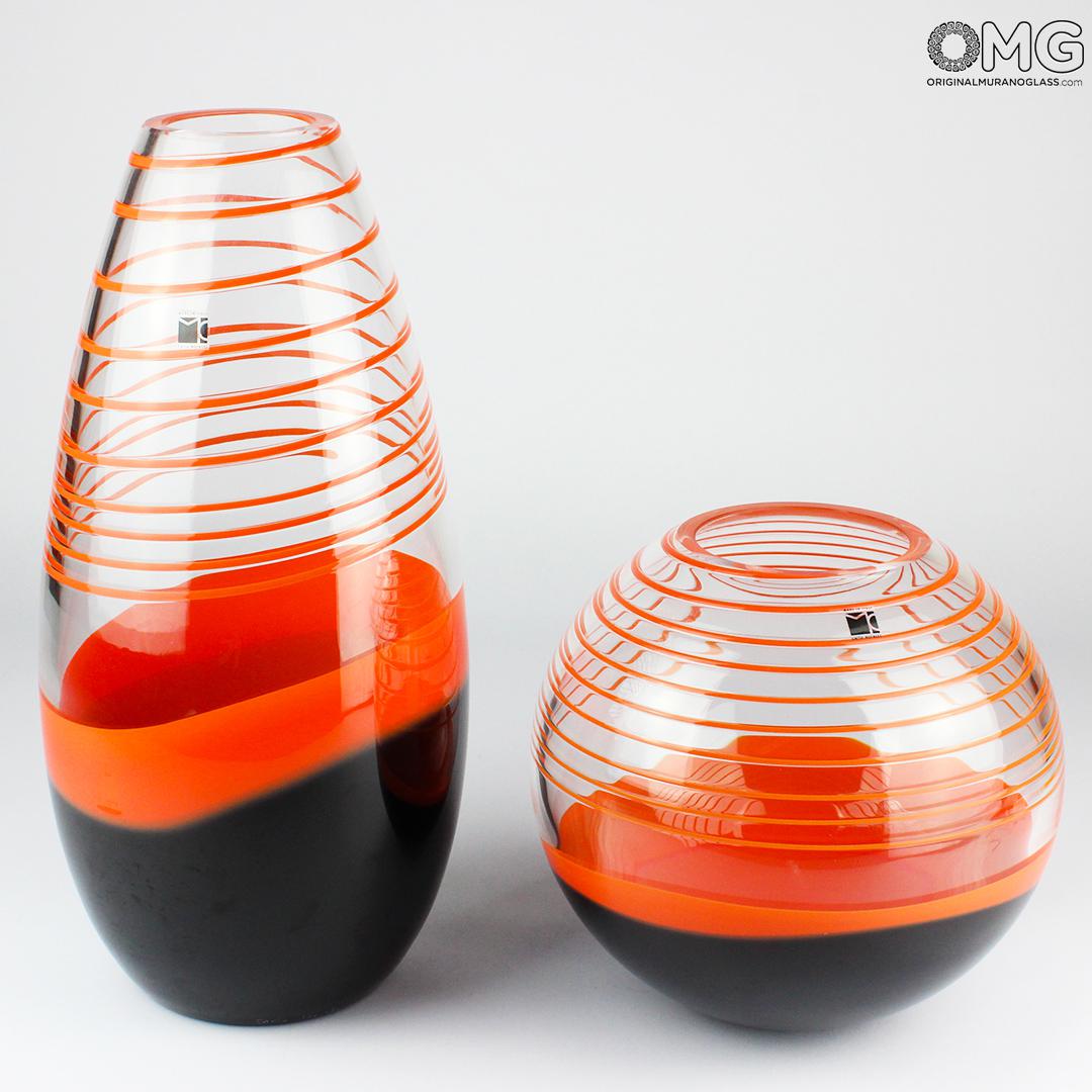 3018 ORIGINALMURANOGLASS ваза - чёрно-оранжевая- Carlo Moretti - Original Murano Glass OMG 24 см  - Вид №1