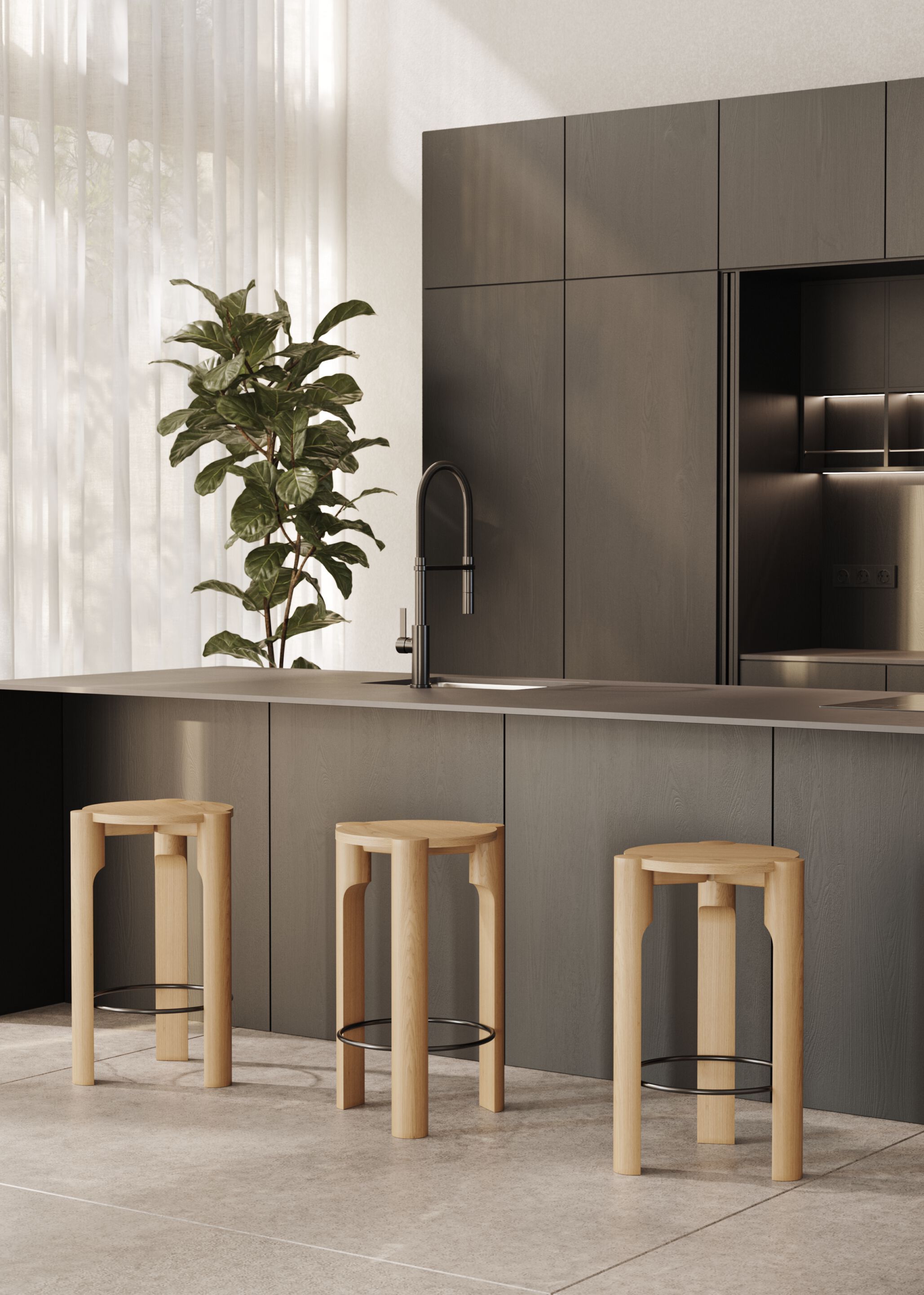 Деревянный табурет с подставкой для ног Omelette Editions Domus ARCH-00103969 - Вид №1