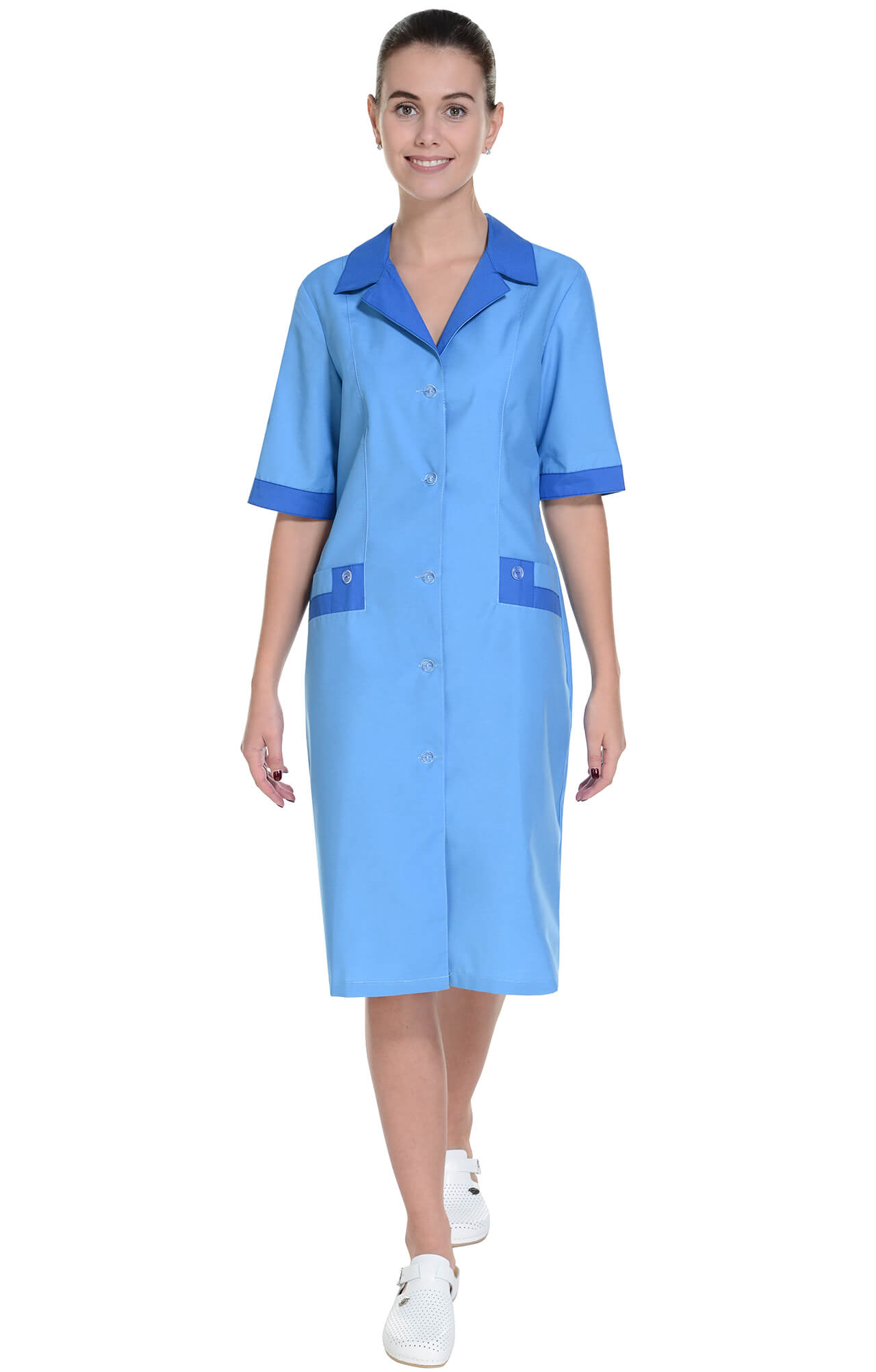 62847 Халат "Радуга NEW" короткий рукав голубой василек  Одежда для обслуживающего персонала  размер 48 Спецодежда  - Вид №3