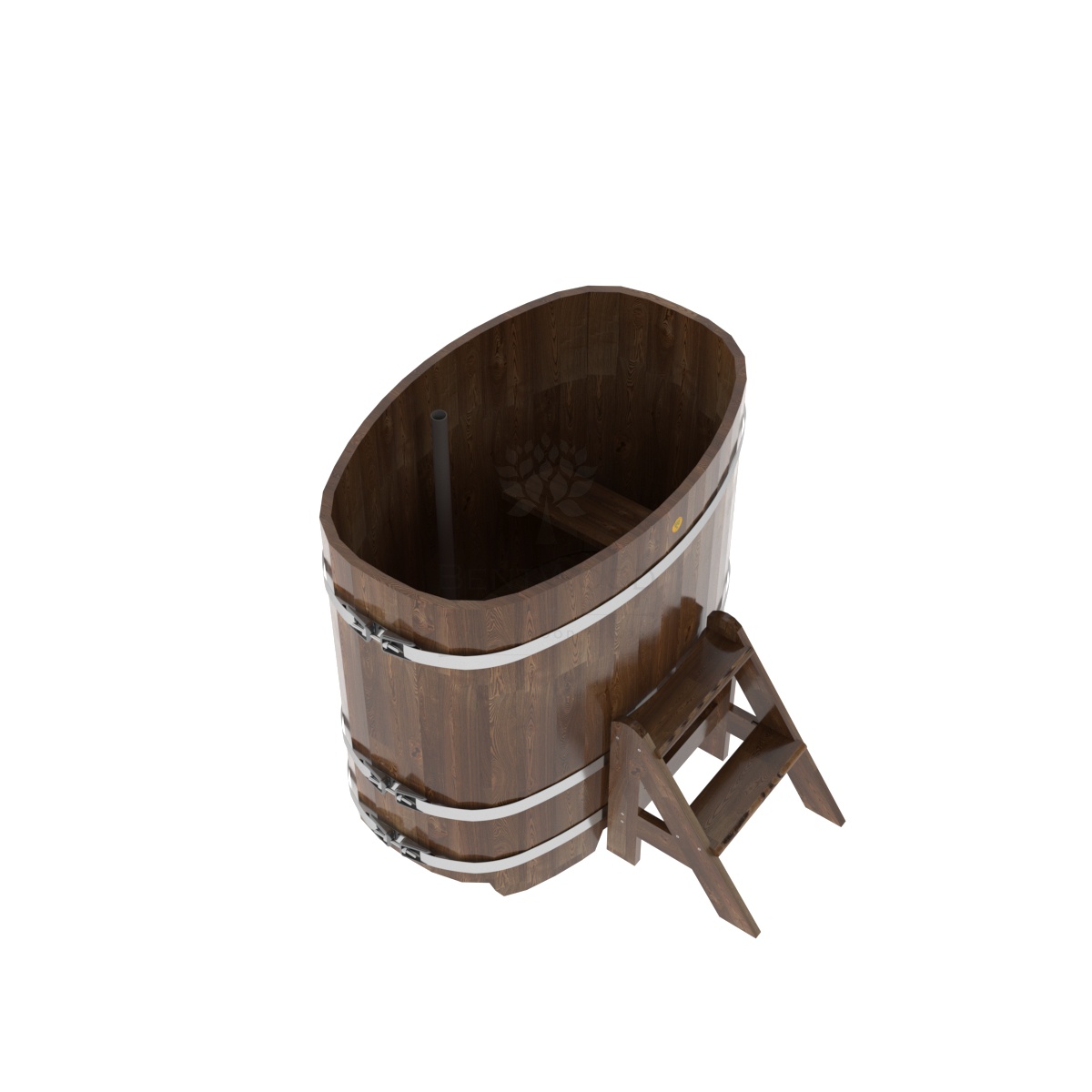 1383 Купель овальная из сращенных ламелей лиственницы 0,76х1,16х1,1 морёная Alyarus  - Вид №1