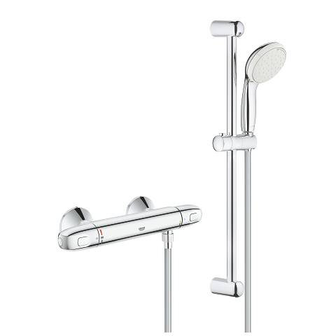 Термостатический смеситель для душа GROHE Grohtherm 1000 New с душевым гарнитуром, душевая штанга 600 мм, хром (34151004)