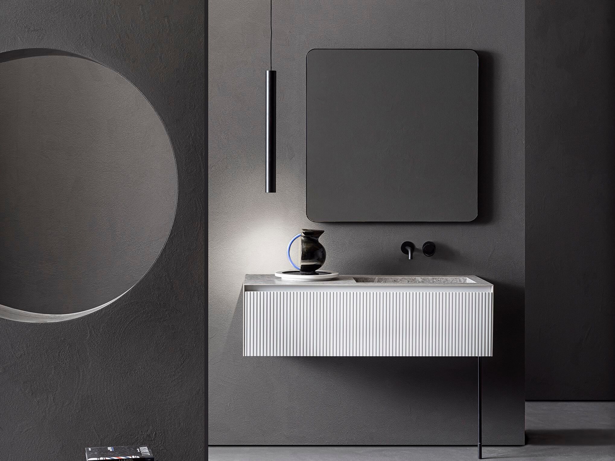 Одноместная раковина из керамогранита и дерева со встроенной раковиной Pirovano Linear ARCH-00086285 - Вид №1