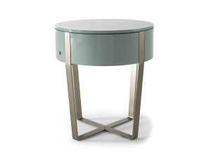 Полированная лакированная деревянная круглая прикроватная тумбочка