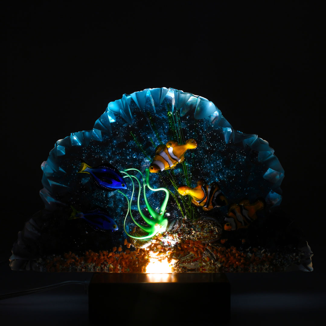 4809 ORIGINALMURANOGLASS Скульптура Аквариум с тропическими рыбками - муранское стекло OMG 30 см  - Вид №1