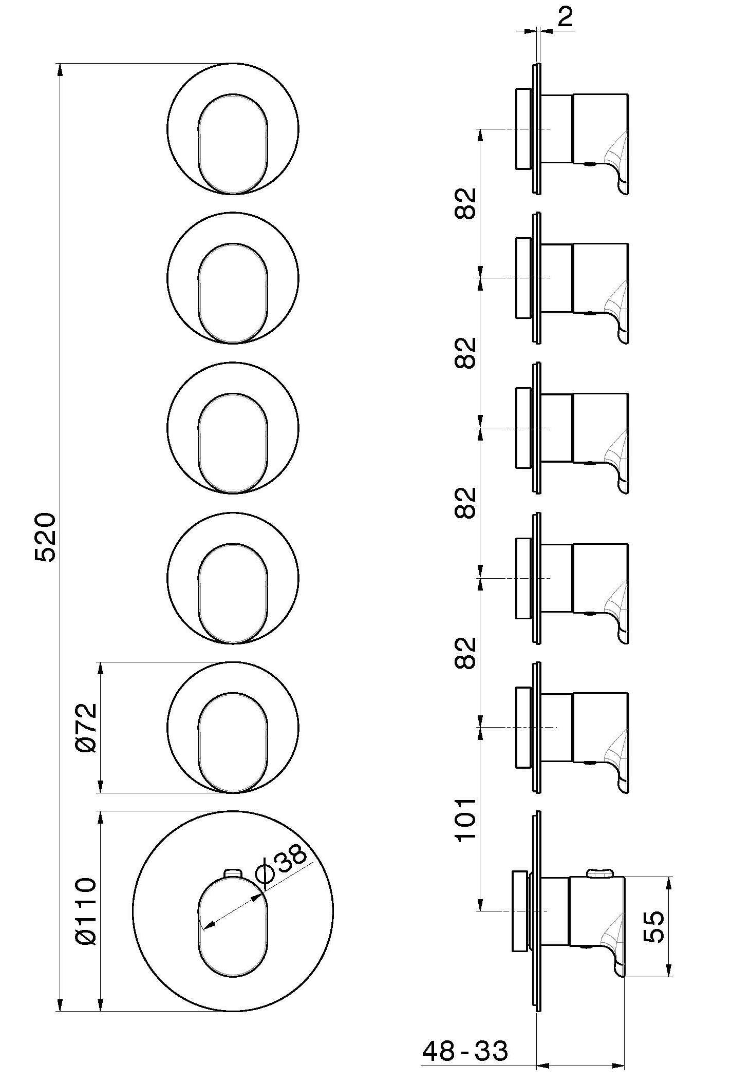 Термостатический смеситель для душа с 6 отверстиями Newform многофункциональные термостаты с 5 выходами ARCH-00039306 - Вид №3