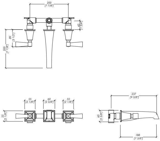 Devon&Devon Смеситель для ванны настенный из латуни с 3 отверстиями Vip time sun-id-1385485 - Вид №3