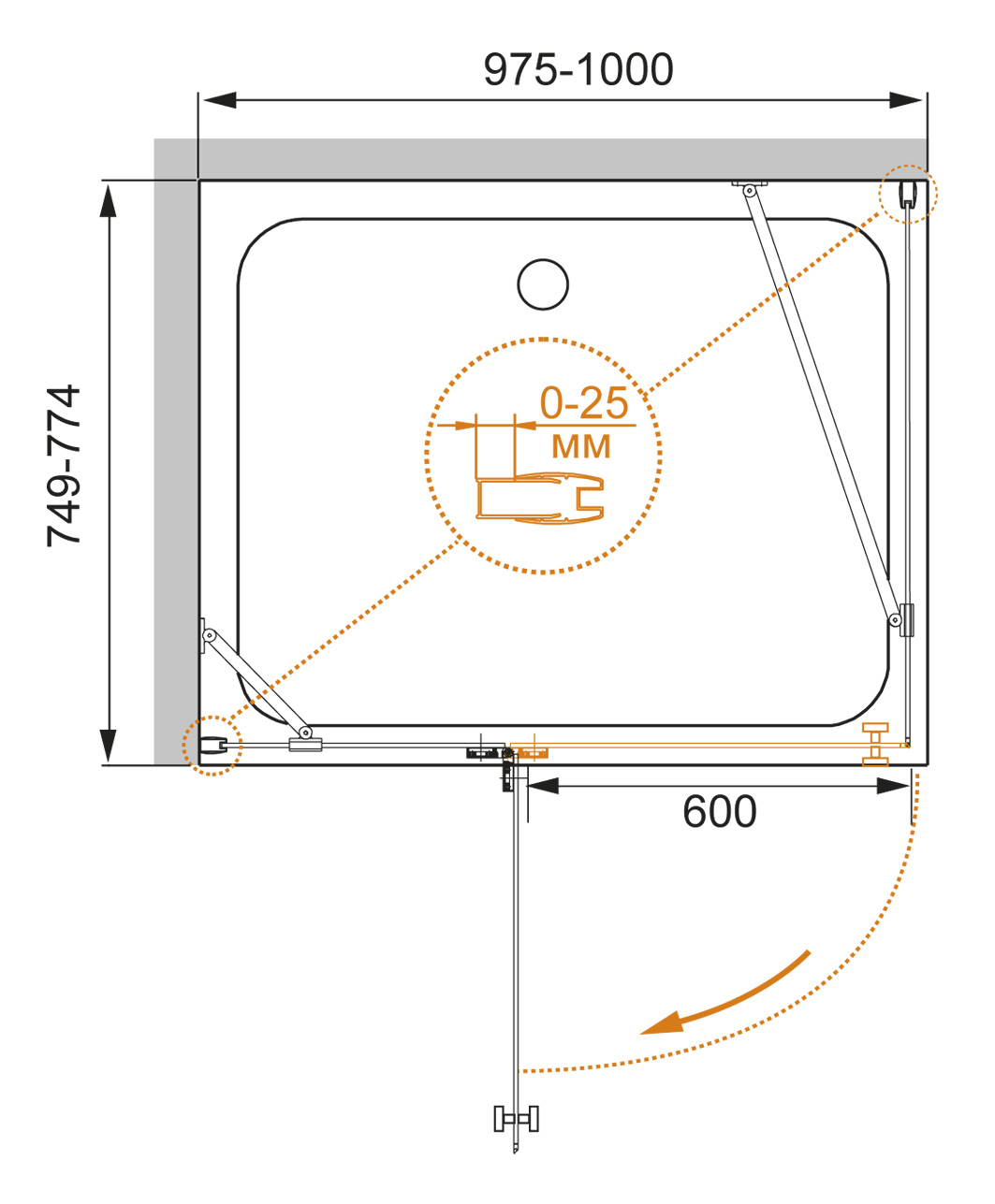 Душевой уголок CEZARES CRYSTAL-S-AH-1-100/80-C-Cr-R - Вид №1