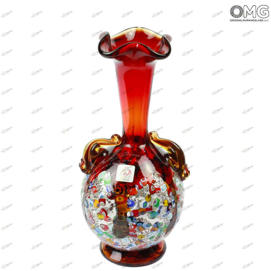 604 ORIGINALMURANOGLASS Ваза-сосуд Красная Петух - муранское стекло OMG 15 см 