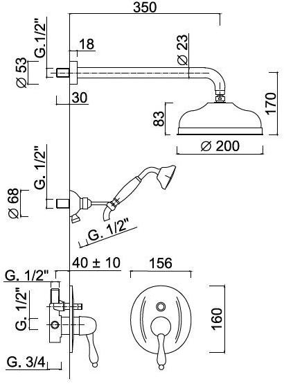 Rubinetteria Giulini Душевой набор с лейкой Pragamix - pragamix crystal F7511kb - Вид №1