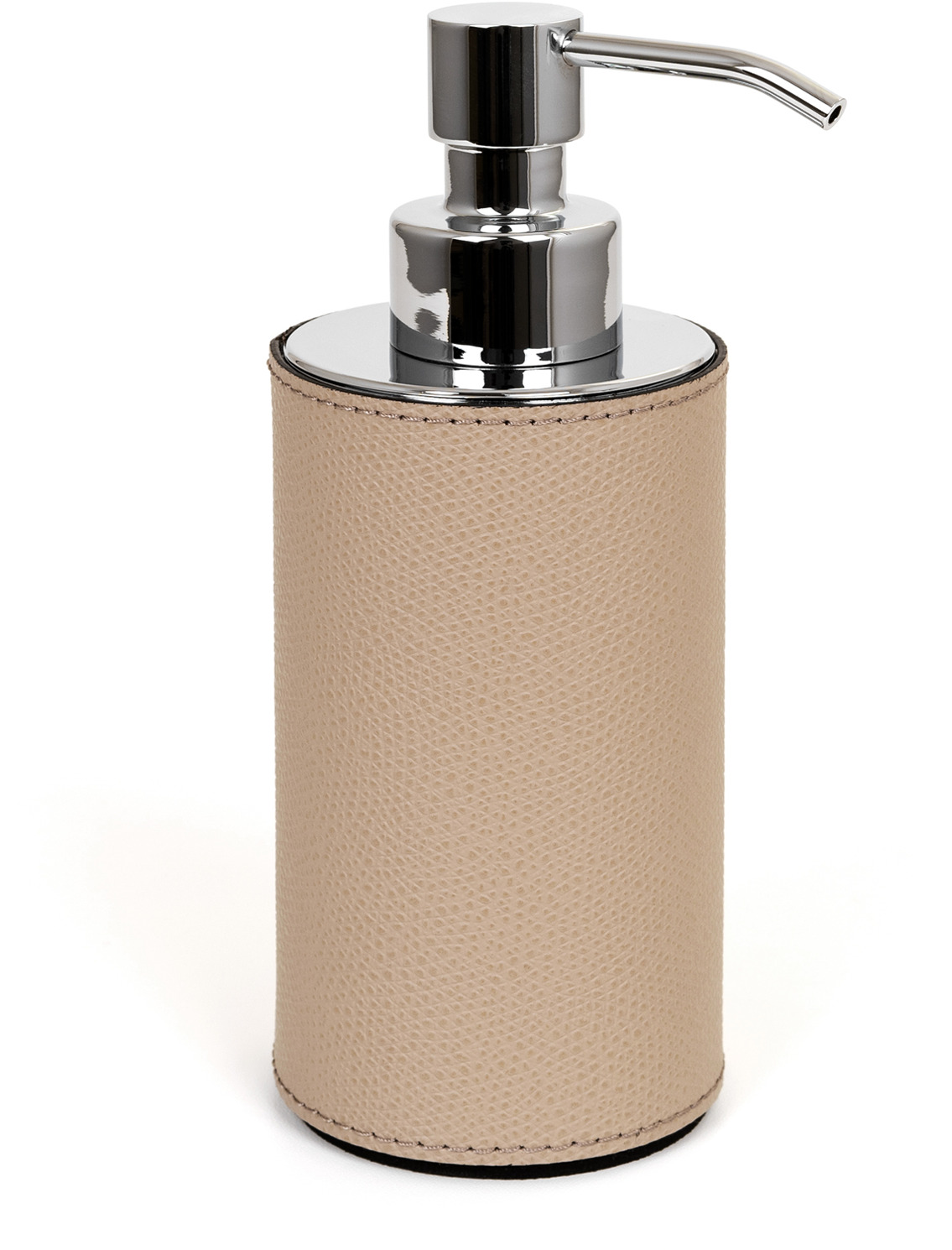 Дозатор для мыла Poseidon круглый - Ø 6XH16,5 см / металл-хром / зернистая кожа_кофе