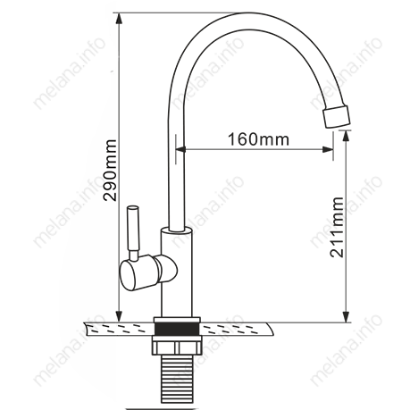 Водоразборный кран (МОНО) д/кухни MELANA-F6113 нерж.сталь, однорычажный, сатин  - Вид №1