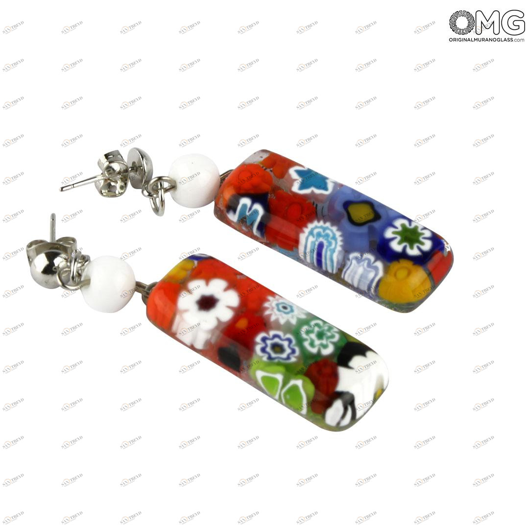 3493 ORIGINALMURANOGLASS Серьги-подвески Миллефиори - муранское стекло - Original Murano Glass OMG 5 см 