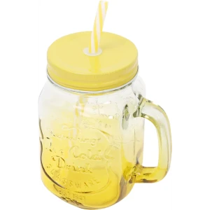 Стакан с трубочкой 500 мл стекло цвет желтый