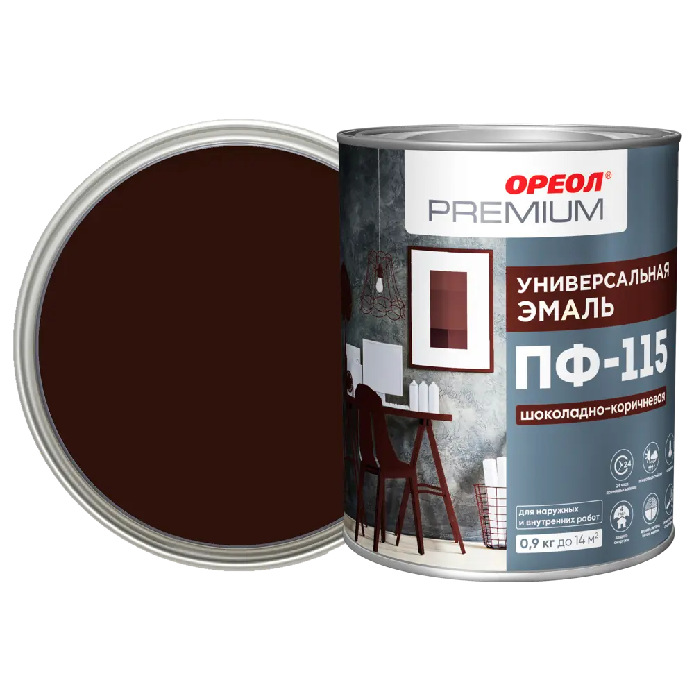 Эмаль Ореол Premium ПФ-115 глянцевая цвет шоколадно-коричневый 0.9 кг STLM-2086726