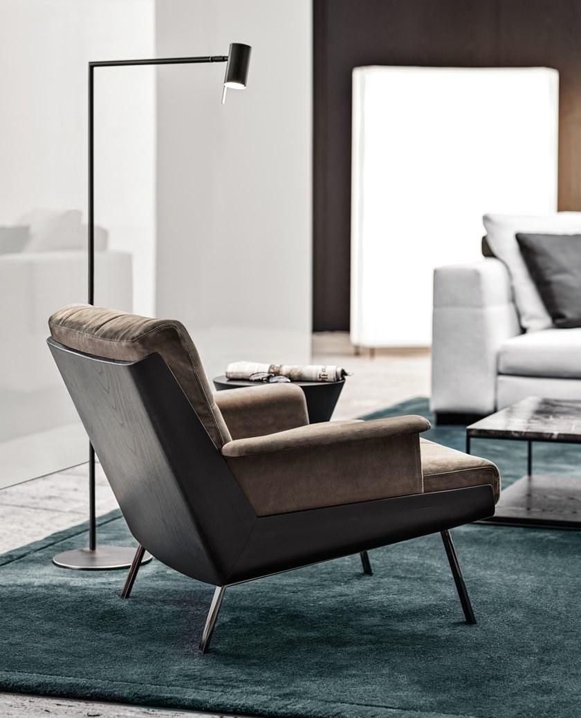 Minotti Кожаное кресло с деревянным корпусом, оснащенное подлокотниками Daiki sun-id-1428707 - Вид №1