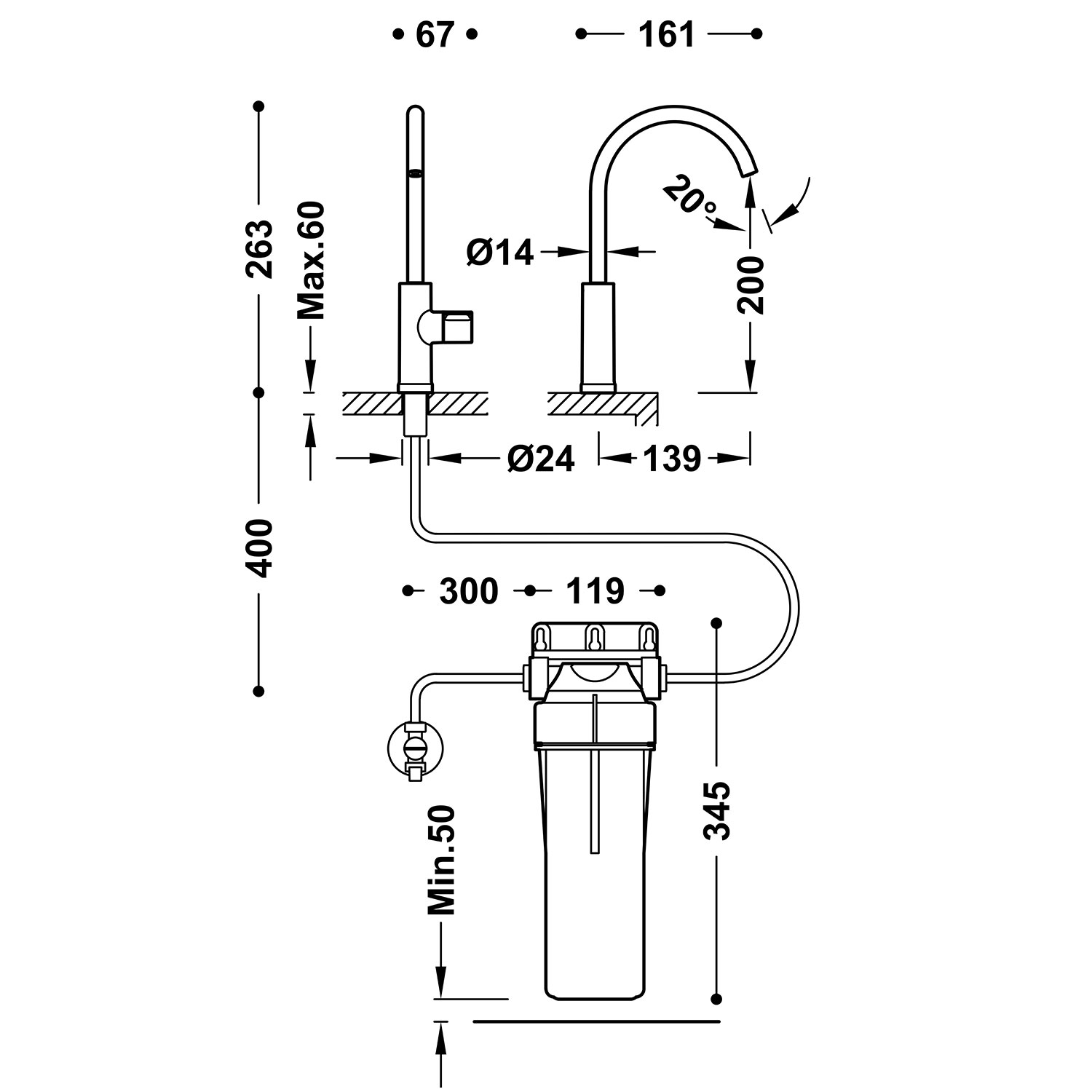 Кухонный кран с одним источником подачи фильтрованной воды-23050401OM TRES Kitchen - Вид №1