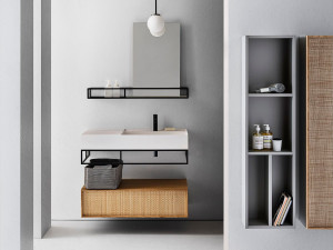 Подвесной прямоугольный умывальник с держателем для полотенец