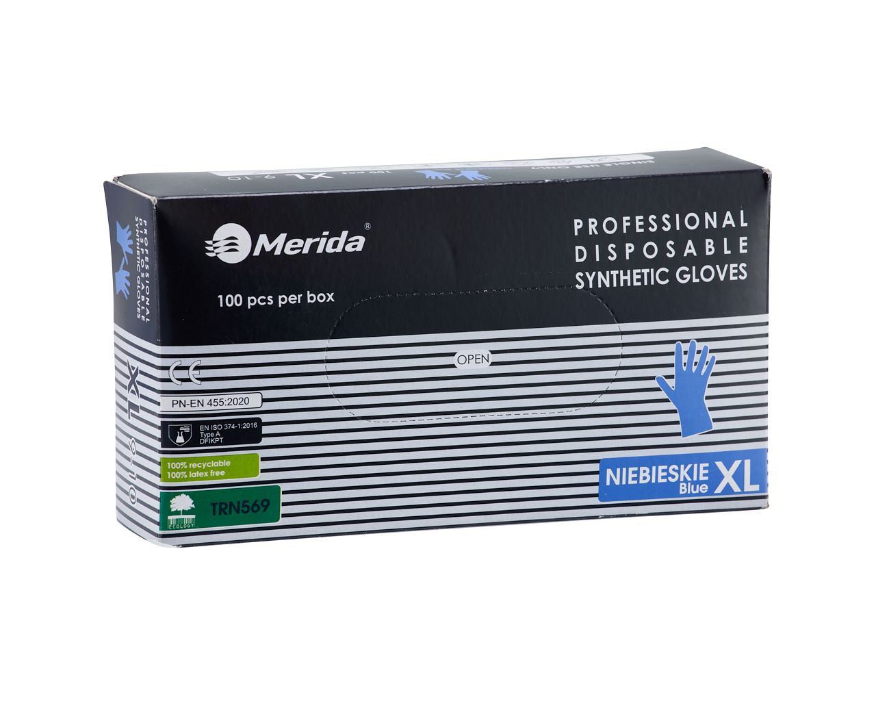 TRN569 Винилнитриловые перчатки, синие, размер XL, 100 шт. в упаковке Merida 