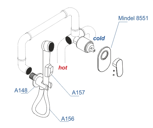 A85056 Встраиваемый комплект для биде со шлангом 150 см WasserKRAFT  - Вид №1