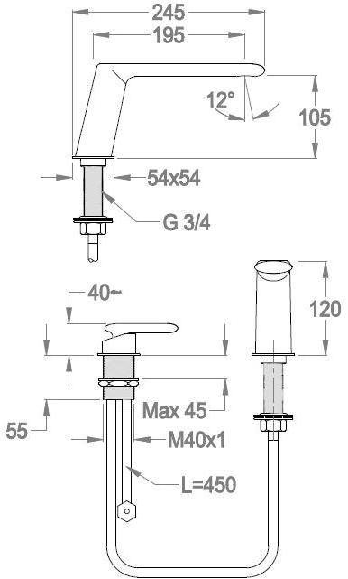 Fir Italia Однорычажный комплект для ванны на 2 отверстия Dynamica 88 8848362 - Вид №1