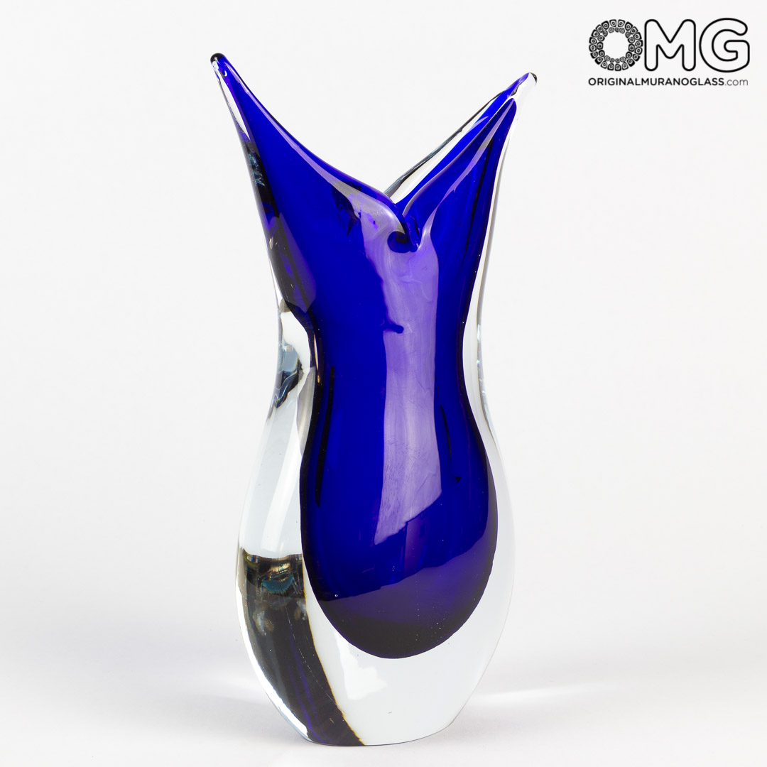 2889 ORIGINALMURANOGLASS Ваза Ласточка - синяя - соммерсо - Original Murano Glass OMG 10 см  - Вид №1