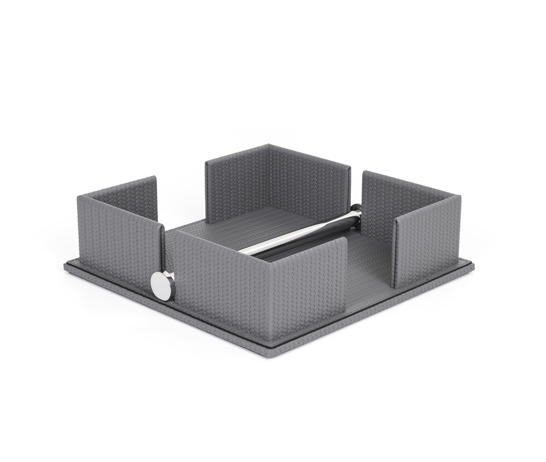 Салфетница - 16X16XH7 см / металл-хром/зернистая кожа_белый Pinetti 00.1467.029.000 - Вид №1