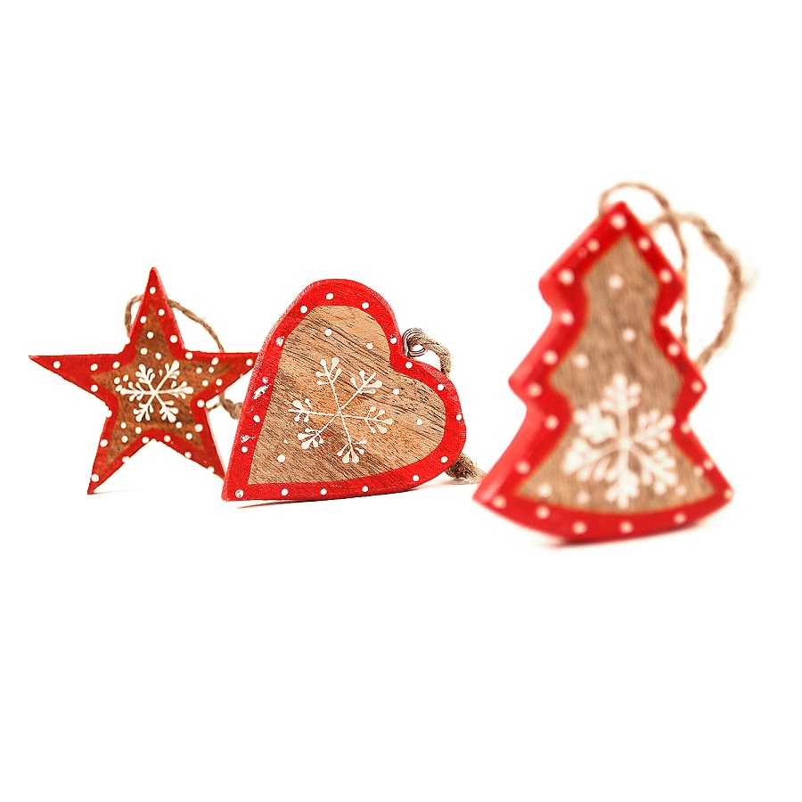 Набор елочных украшений деревянных в подарочной коробке "Звезды, ели, сердца с красным ободком" Star ENJOYME  253089 Красный;разноцветный  - Вид №4