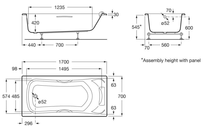 Утопленная акриловая прямоугольная ванна Roca BECOOL 2480 / 2483 ARCH-00106737 - Вид №6