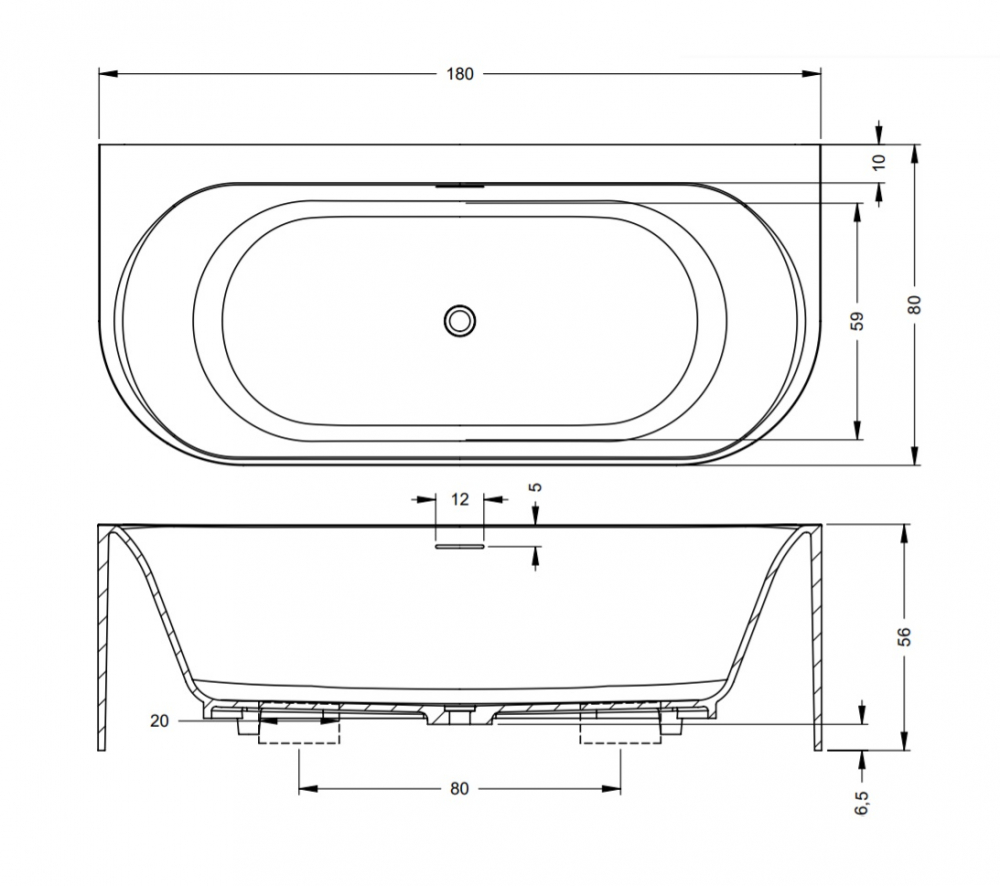 Essence back2wall 180 x 80_BS72005 Ванна Riho Essence Santreyd - Вид №1