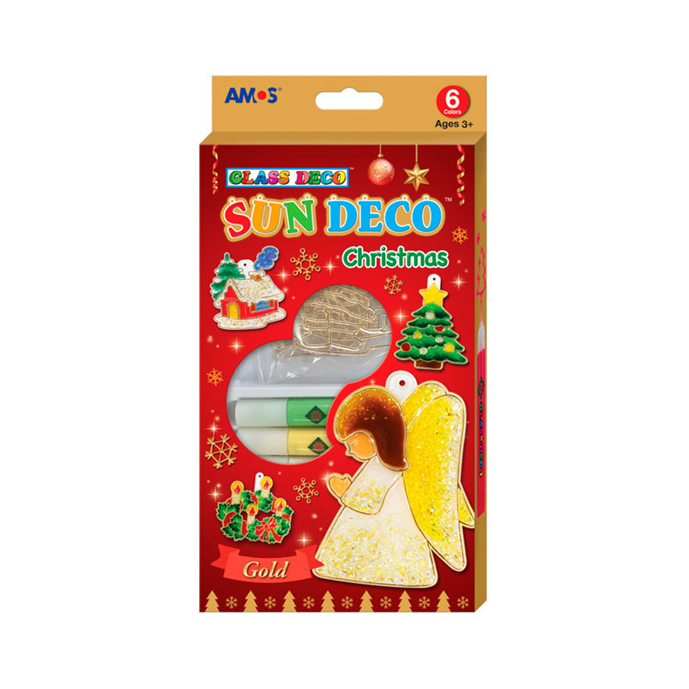 22938 Набор витражных красок с витражами "Новогодний", 6 цветов по 10,5 мл., 6 мини-витражей 12/48 AMOS 