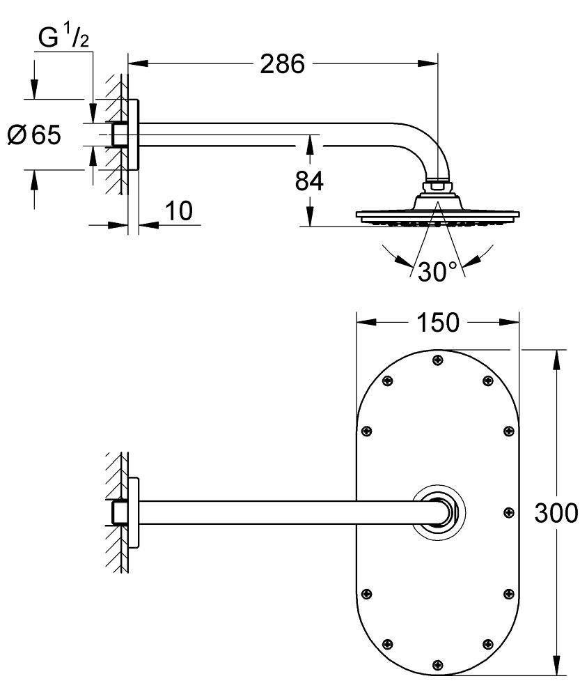 26058000 Верхний душ с кронштейном Grohe Rainshower Cosmopolitan хром - Вид №1