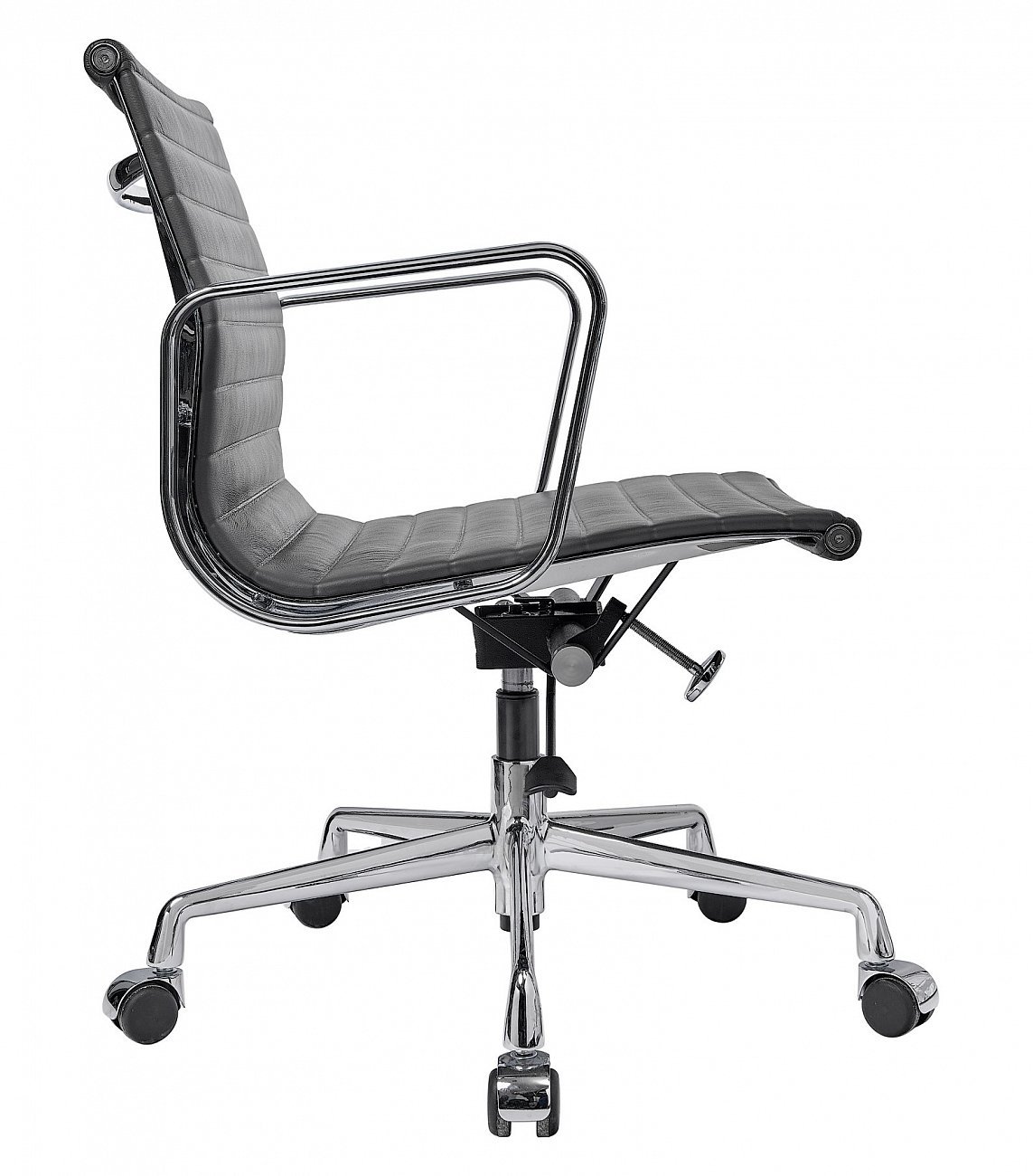 Кресло офисное кожаное графит с алюминиевыми подлокотниками Eames Style Ribbed Office Chair EA 117 SOHO DESIGN ДИЗАЙНЕРСКИЕ 00-3886258 Серый  - Вид №1