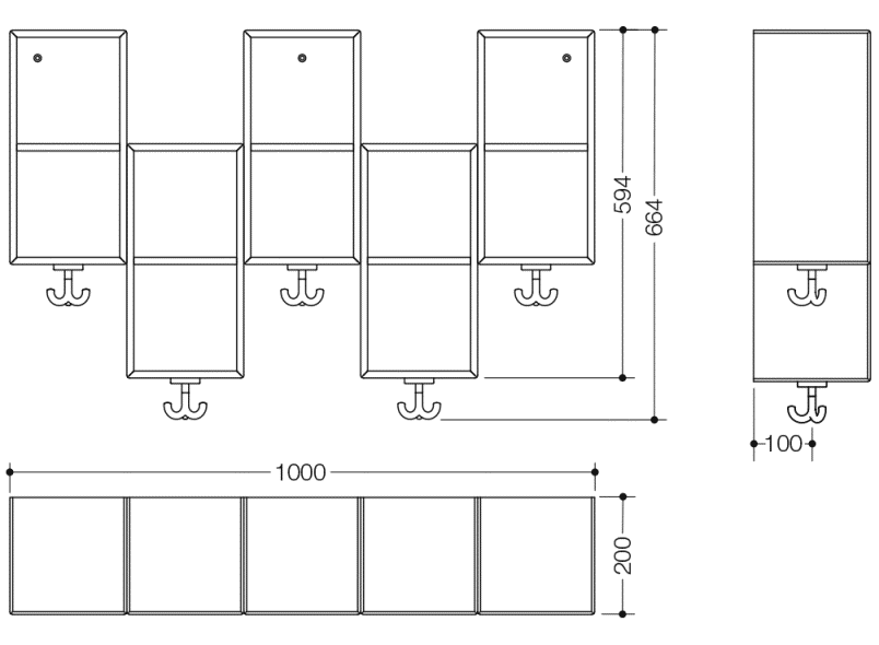 M20.03.003 Двойной модуль асимметричный, 5 мест с тройным крючком HEWI Kids - Вид №2
